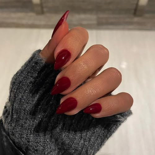 Burgundy Dark Red Press on Nails Short Almond Shaped, almond burgundy red