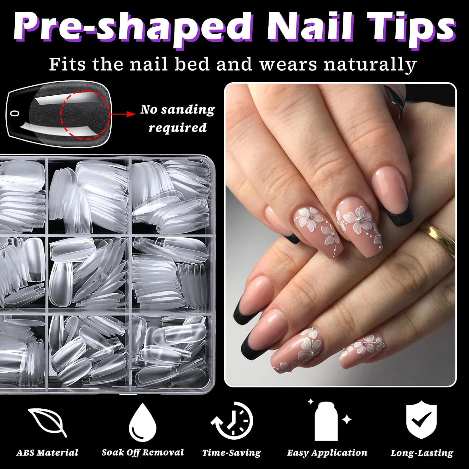 360Pc Short Coffin Nail Tips Clear Fake Nails, Coffin Gel Nail Tips Full Cover A