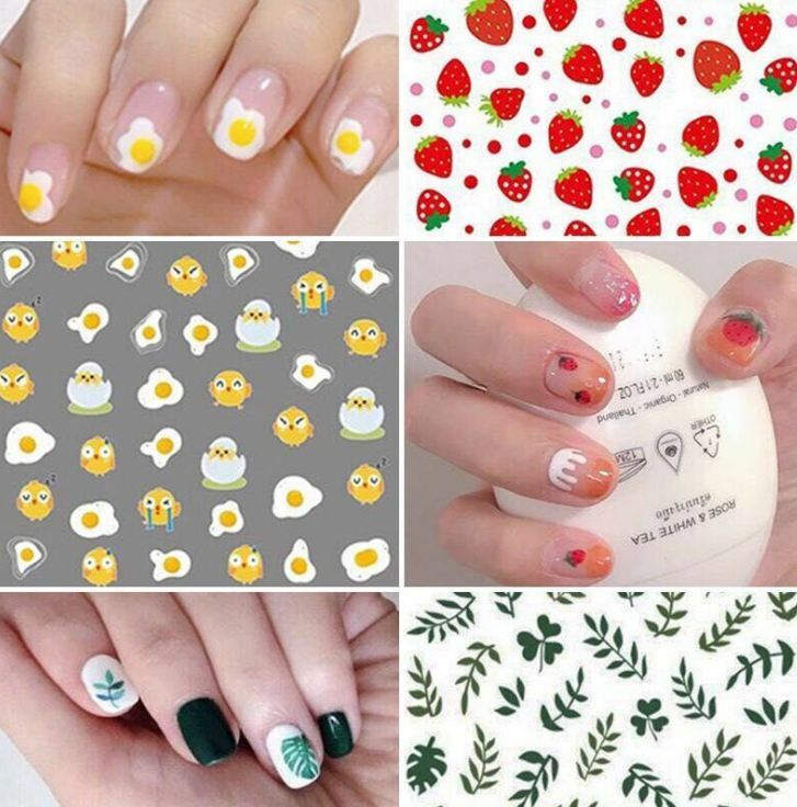 Nail Stickers Waterproof Nail Art Design DIY Decal Flower Fruit Starter Easy Use