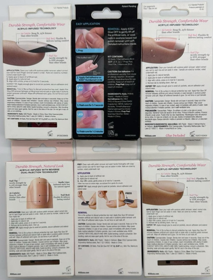 6PK Kiss Mixed Salon Acrylic Toe Nails & Nail SET ~ FAST SHIPPING ~ NEW IN BOX
