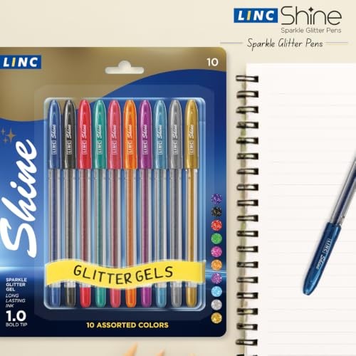 Shine glitter gel pen 10 pk – Assorted 10 Count (Pack of 1) Multi-Color