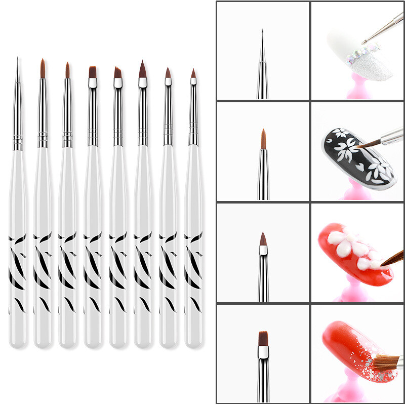 8Pcs/Set UV Gel Nail Art Brush Polish Painting Pen Brush For Manicure