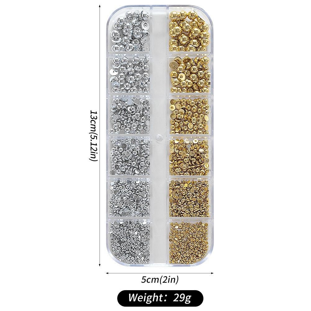 Gold Silver Star Moon Pearl Kit 12 Grid Half-Round Metal Charms for Acrylic Gel
