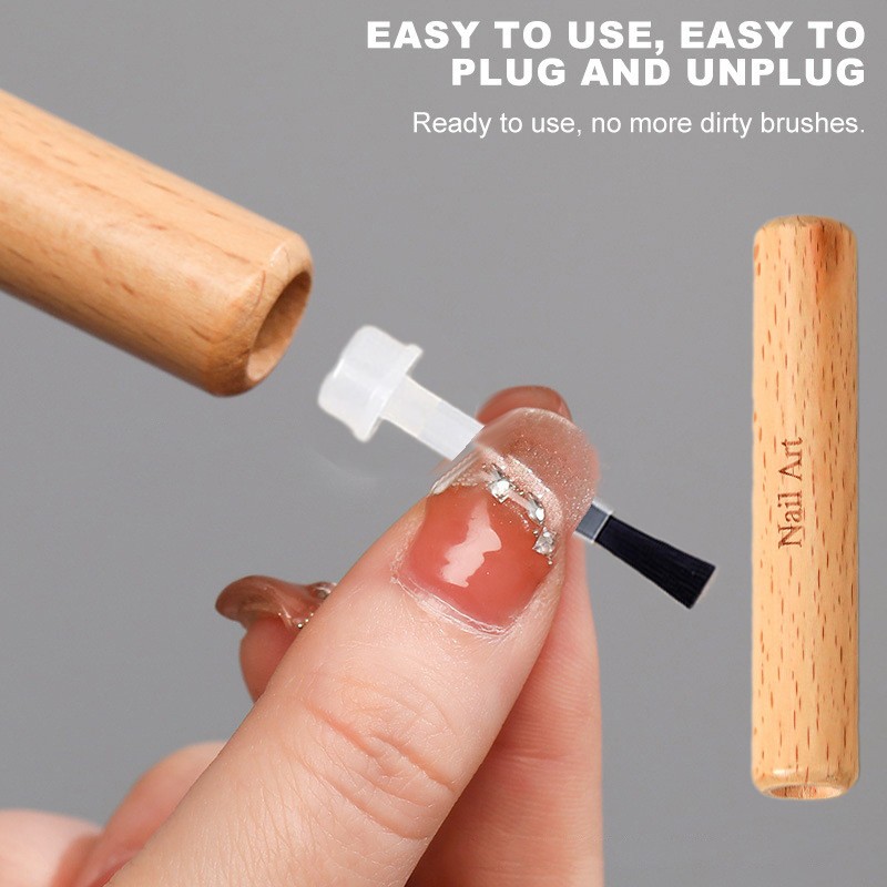 Double-Ended Solid Wood Pole With Nail Polish Replacement Plastic Brush