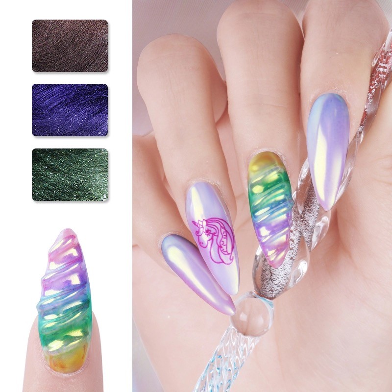 Nail Powder AURORA UNICORN Neon AB RAINBOW Colours CHROME Mirror Effect Nails UK