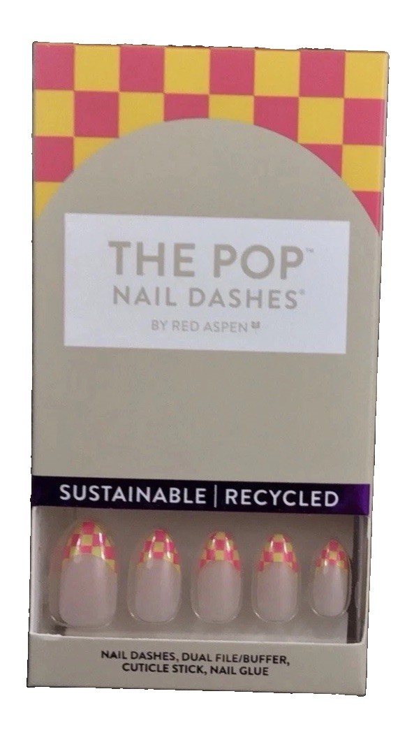 Red Aspen Press On Nail Dashes Wilder’s Speedway Medium Almond NIB