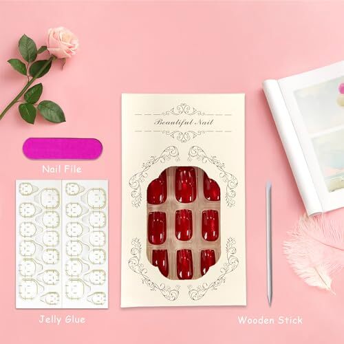 Wine Red Cat Eye Press on Nails Medium Glitter Square Acrylic Cat Eye Design 79