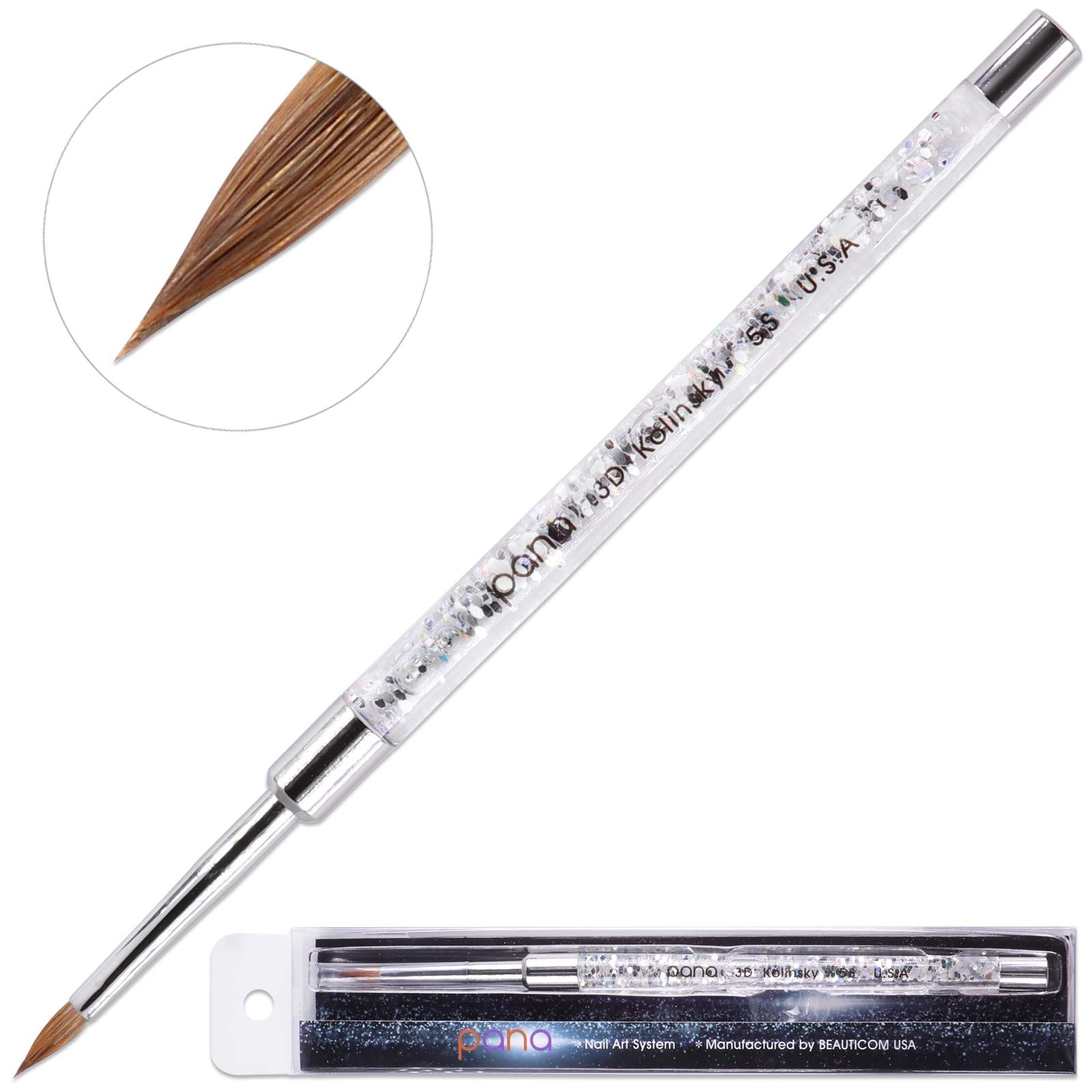 Glitter Silver 3D Nail Art Brush Size 5 Kolinsky Bristles for Detailing