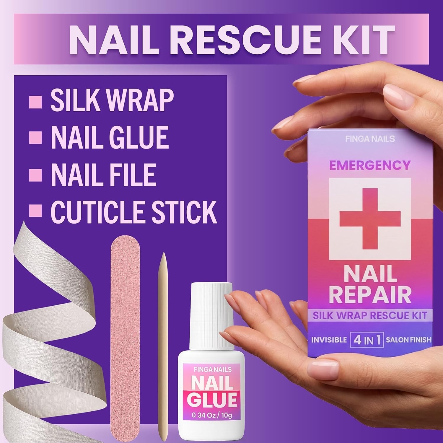 Nail Repair Kit – Fix Broken or Damaged Nails with Silk Wrap, Glue & File –