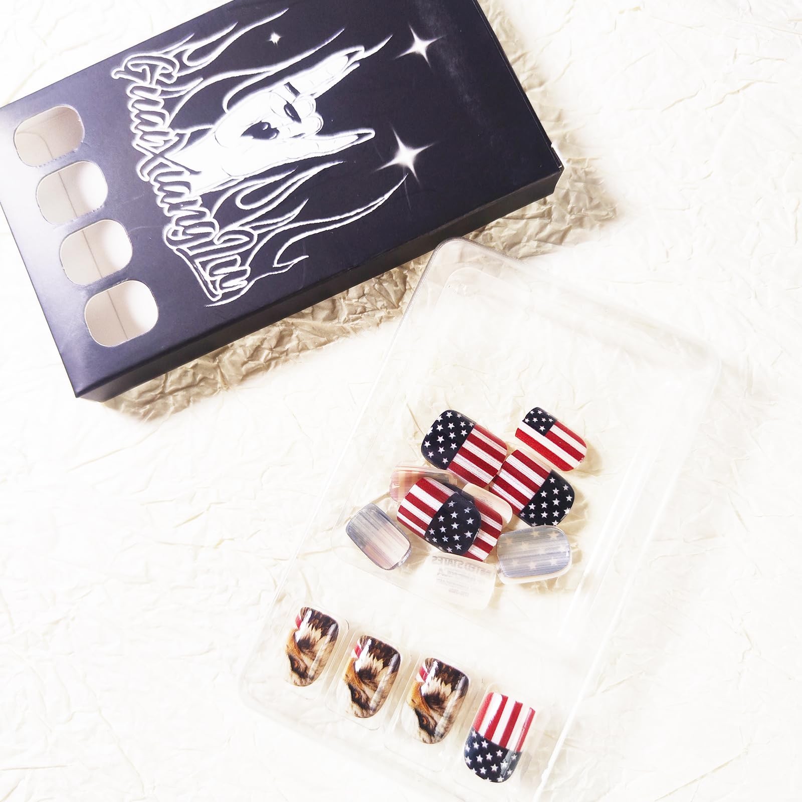 24Pcs 250th Anniversary Press Nails Short Square 4th July American Flag