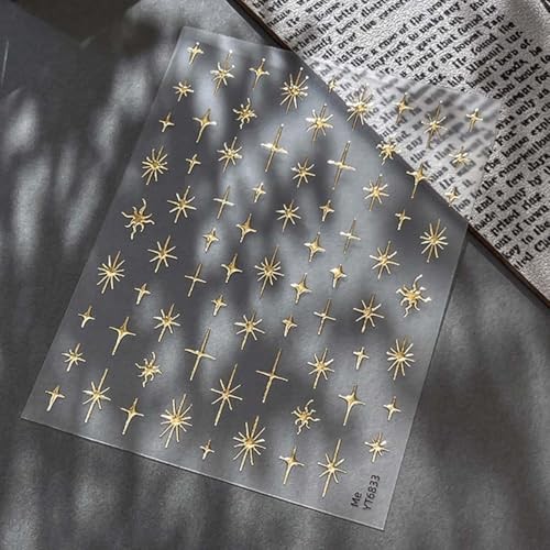 Gold Star Nail Stickers 3D Self Adhesive Star Nail Design Decals Style-38