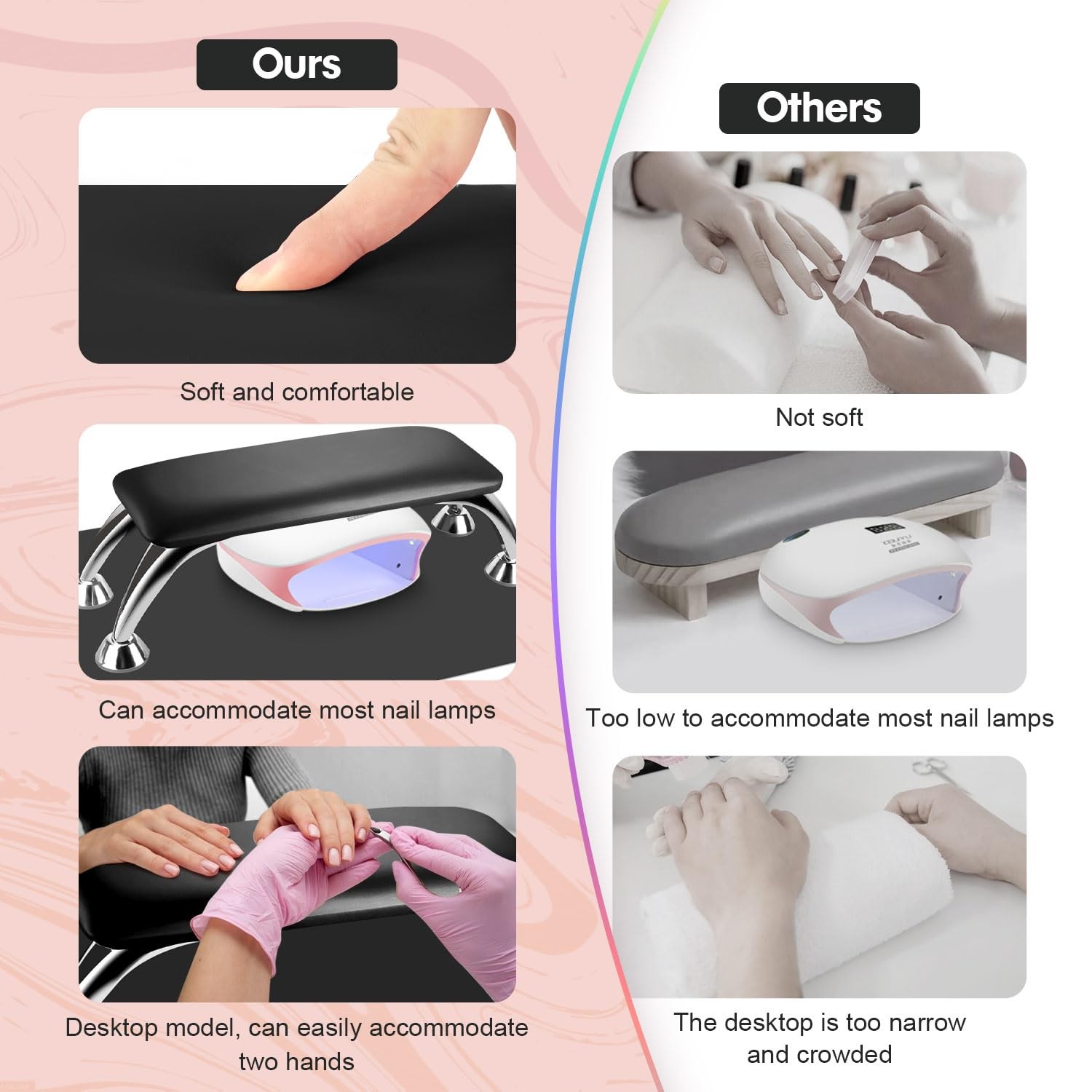 Arm Rest for Nails Tech with Table Mat for Salons and Home Manicures, Soft Micro