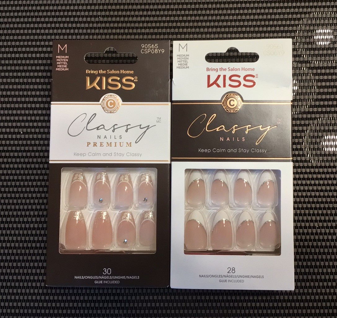 KISS Press On Nails CLASSY GLITTER FRENCH #90561 & 90565 Medium Almond & Coffin