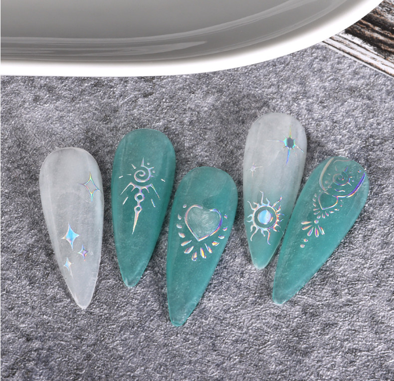 Retro Star Moon Metallic Gold Silver Laser Spiritual Baddies Nail Stickers NS39