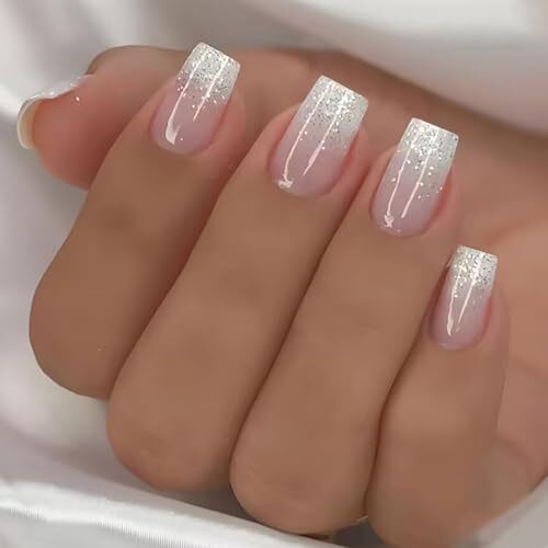 24pcs French Tip Press on Nails Short Square Pink French Tip Press on Nails-12