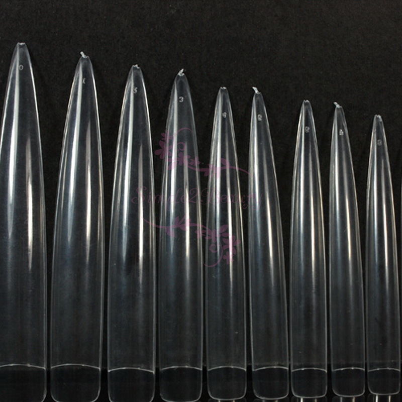 100 Extra Long Stiletto Sharp Ending Half Cover French Salon False Tips Nail Art