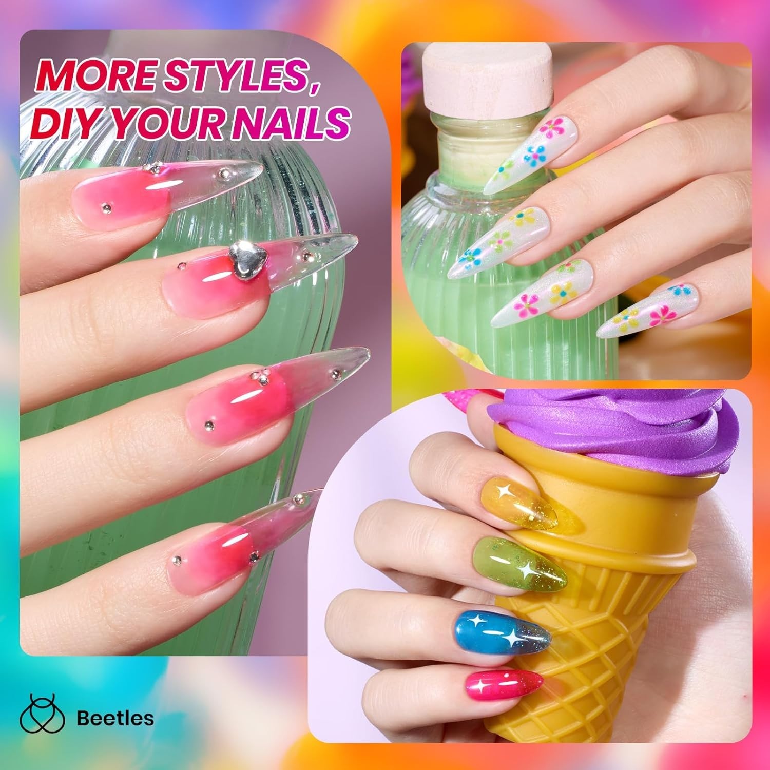 Beetles Neon Gel Nail Polish Set 6 Colors Summer Jelly Pink Red Blue Yellow UV
