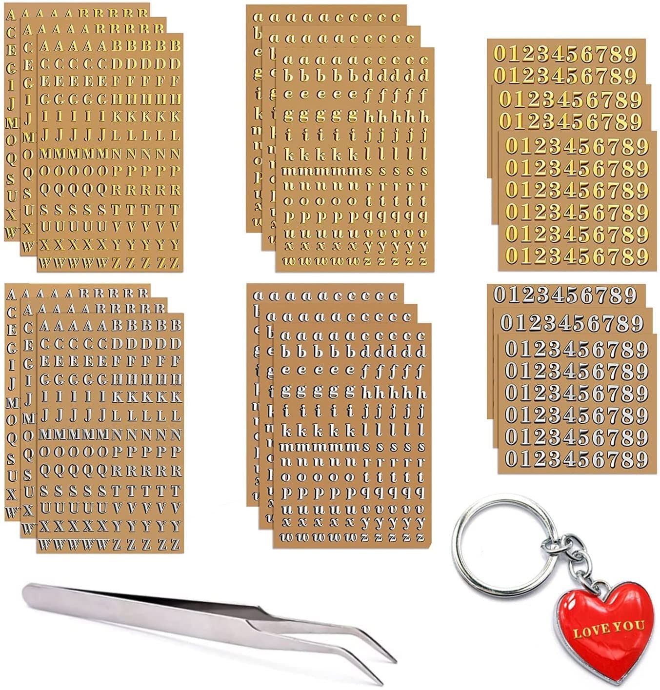 18 Sheets Mini Gold/Silver Letter Stickers for Nail Art, Epoxy Resin Crafts, Gli
