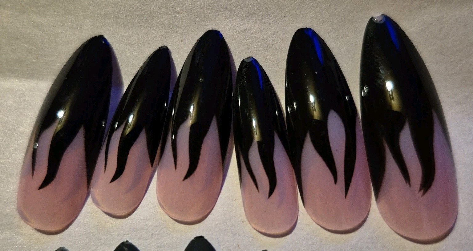 24 Nails Glossy, Matte, Flame, Marble, Amor Long Almond Shaped Black Pink White