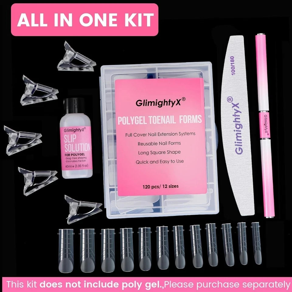 Polygel Nail Forms Kit for Toes , Toenail Dual Forms Reusable for Polygel wit…