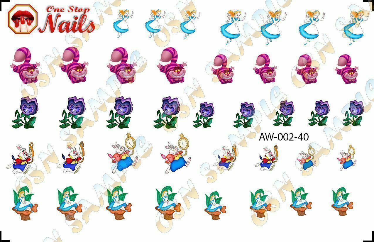 Disney Alice in Wonderland Waterslide Nails Decals Set of 40. AW-002-40