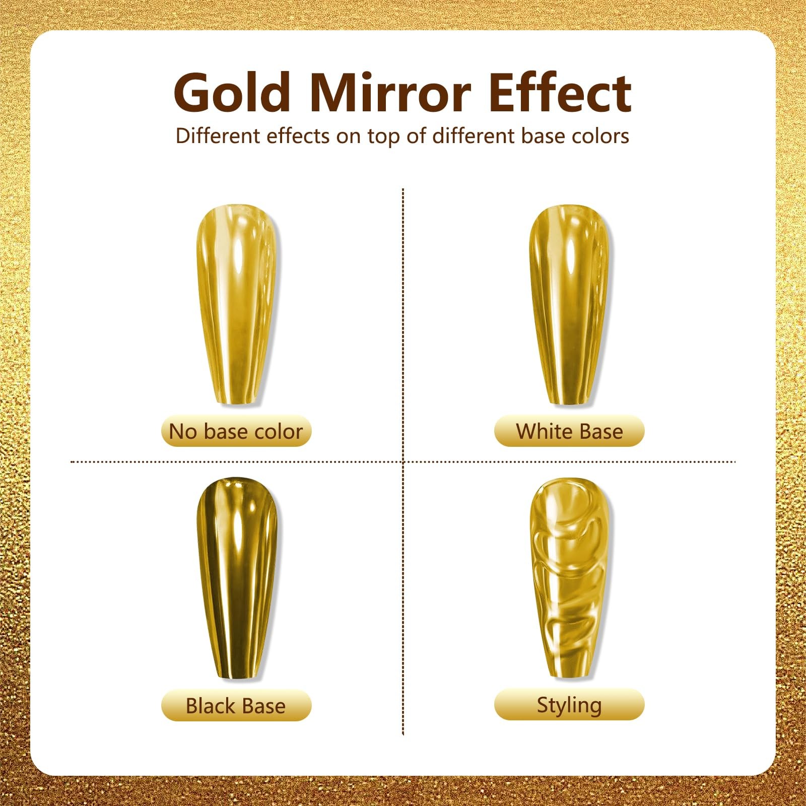 Holographic Mirror Gold Chrome Nail Powder Glitters Effect Metallic Dust Sequins
