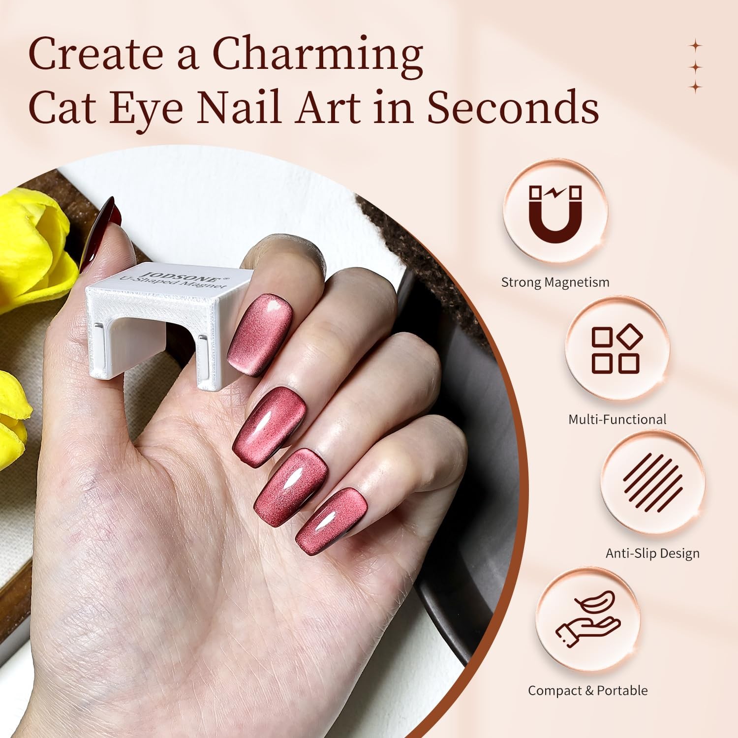 JODSONE 5D Automatic Cat Eye Magnet for Nails, UShaped Strong Nail Art Magnet…