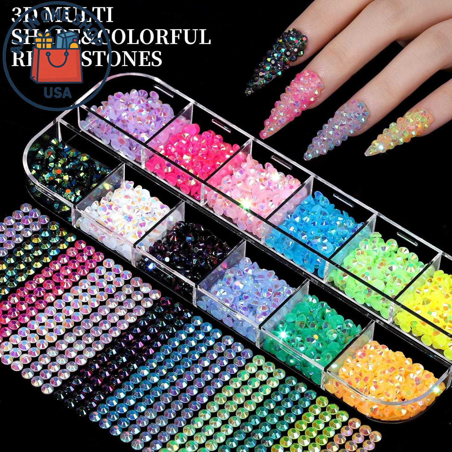 Nail Charms and Rhinestones Kit with 8 Boxes of Colorful Gems