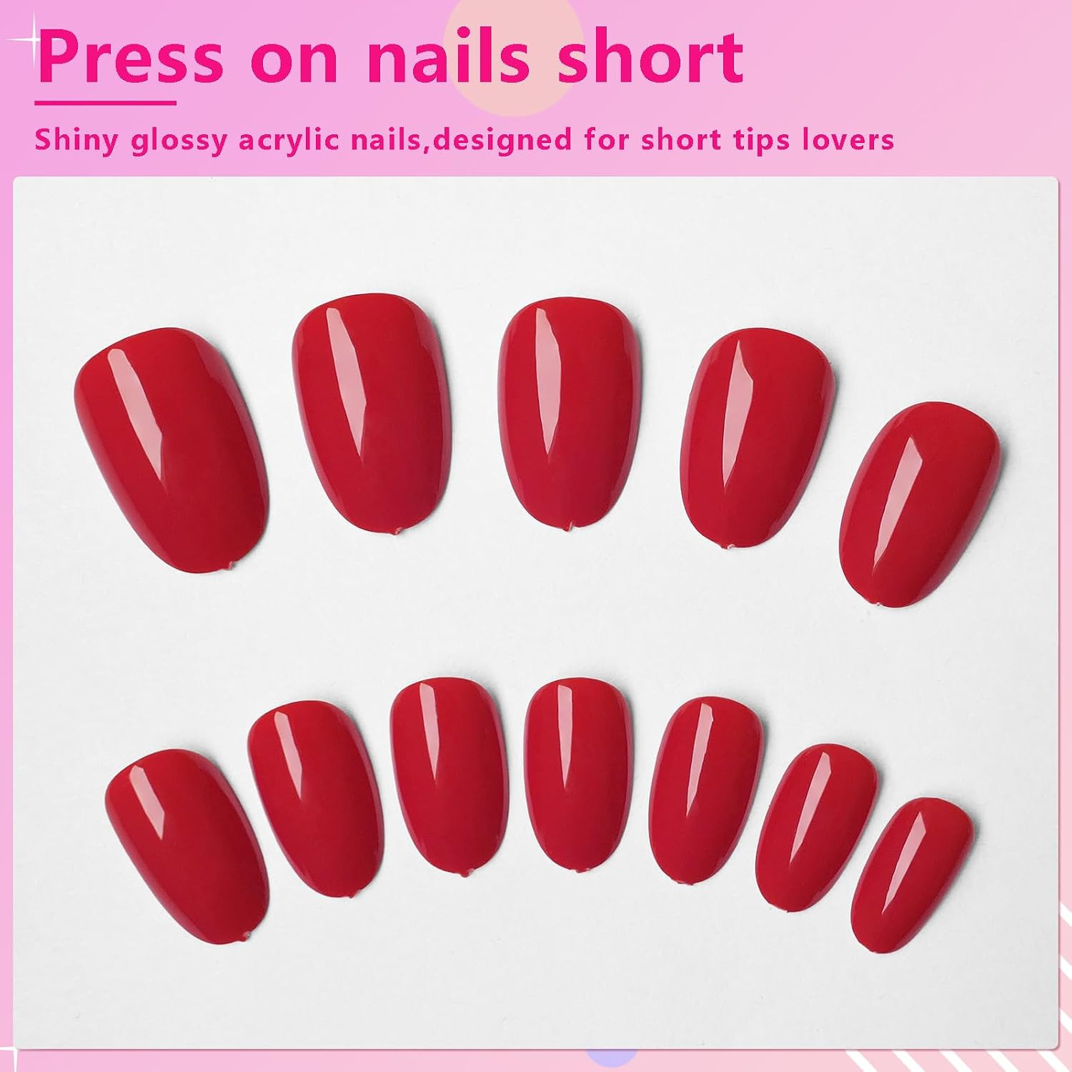 Oval Press on Nails Short Fake Nails, 240Pcs Bright Red Nails Press on Almond…