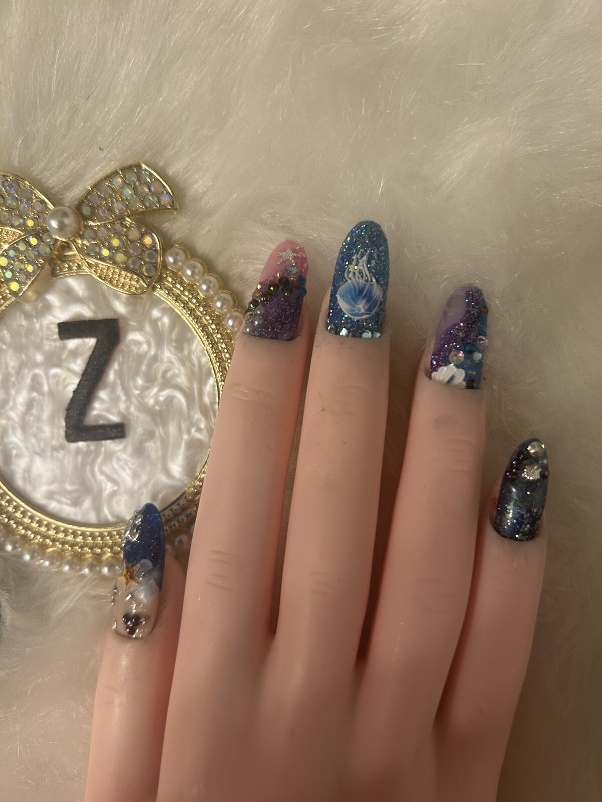 Z NAILZ! Gorgeous Set of Handmade Long Rounded Bling Beach Themed Press On Nails