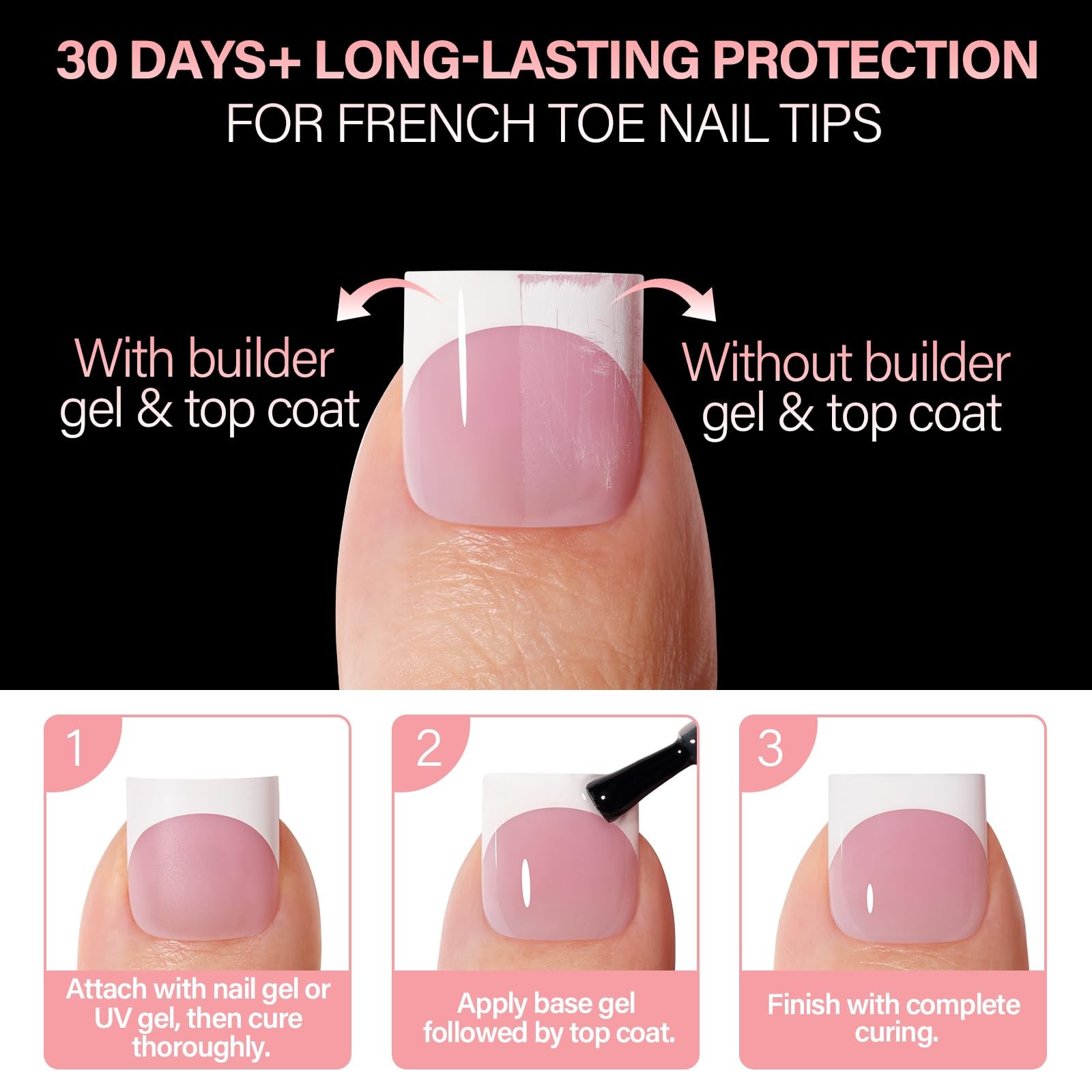 AILLSA French Tip Toe Nail Tips Press on, 150PCS Sharp 150PCS, Berry Pink