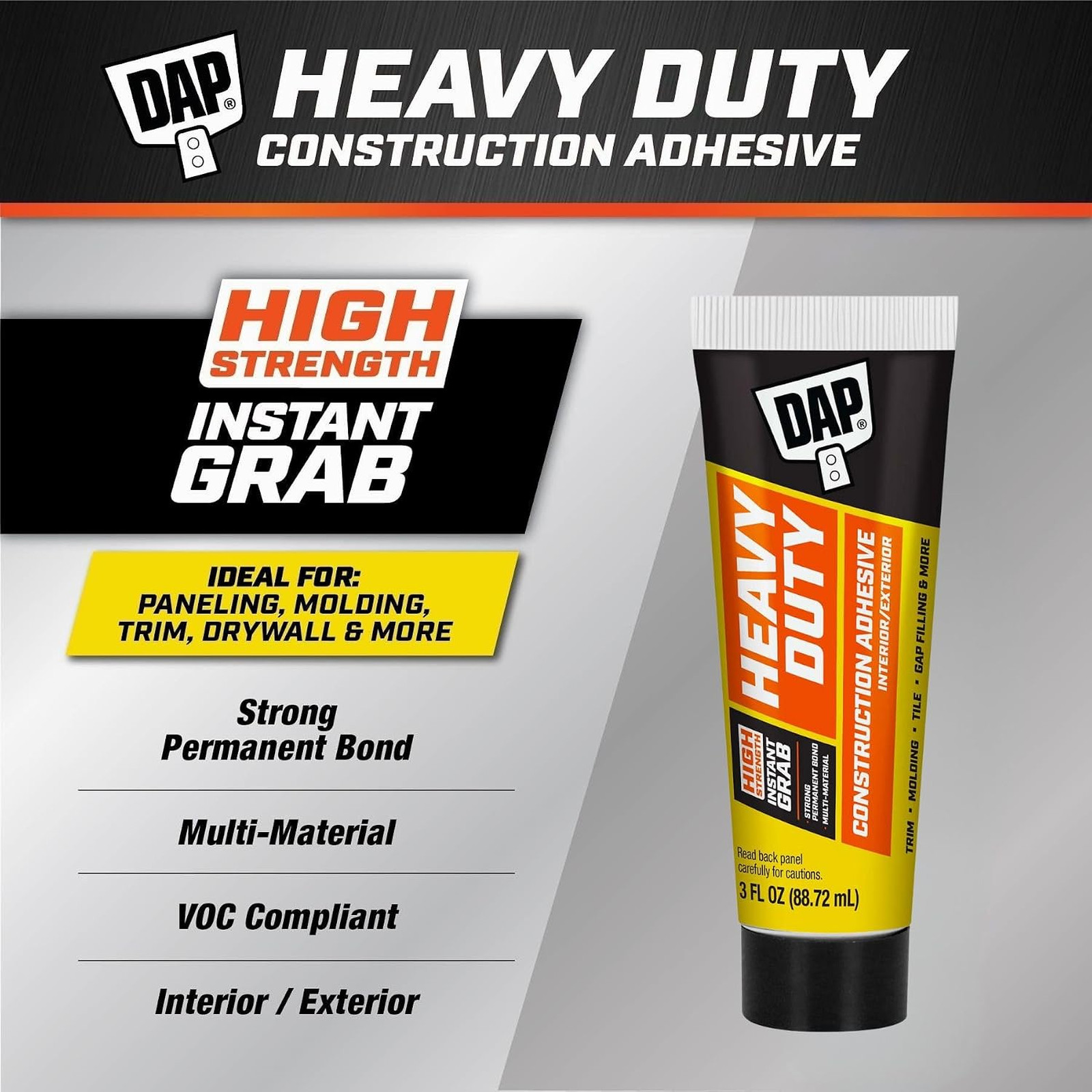 Heavy Duty Construction Adhesive White 3 Oz Instant Bond for Tile Wood Brick