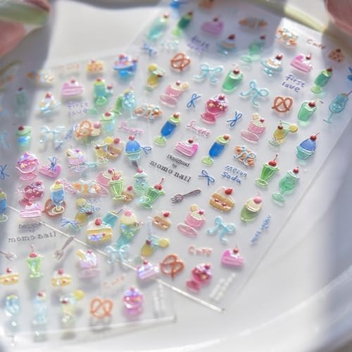 Summer Nail Art Stickers Decals Cherry Cake 5D Embossed Jelly Nail style8
