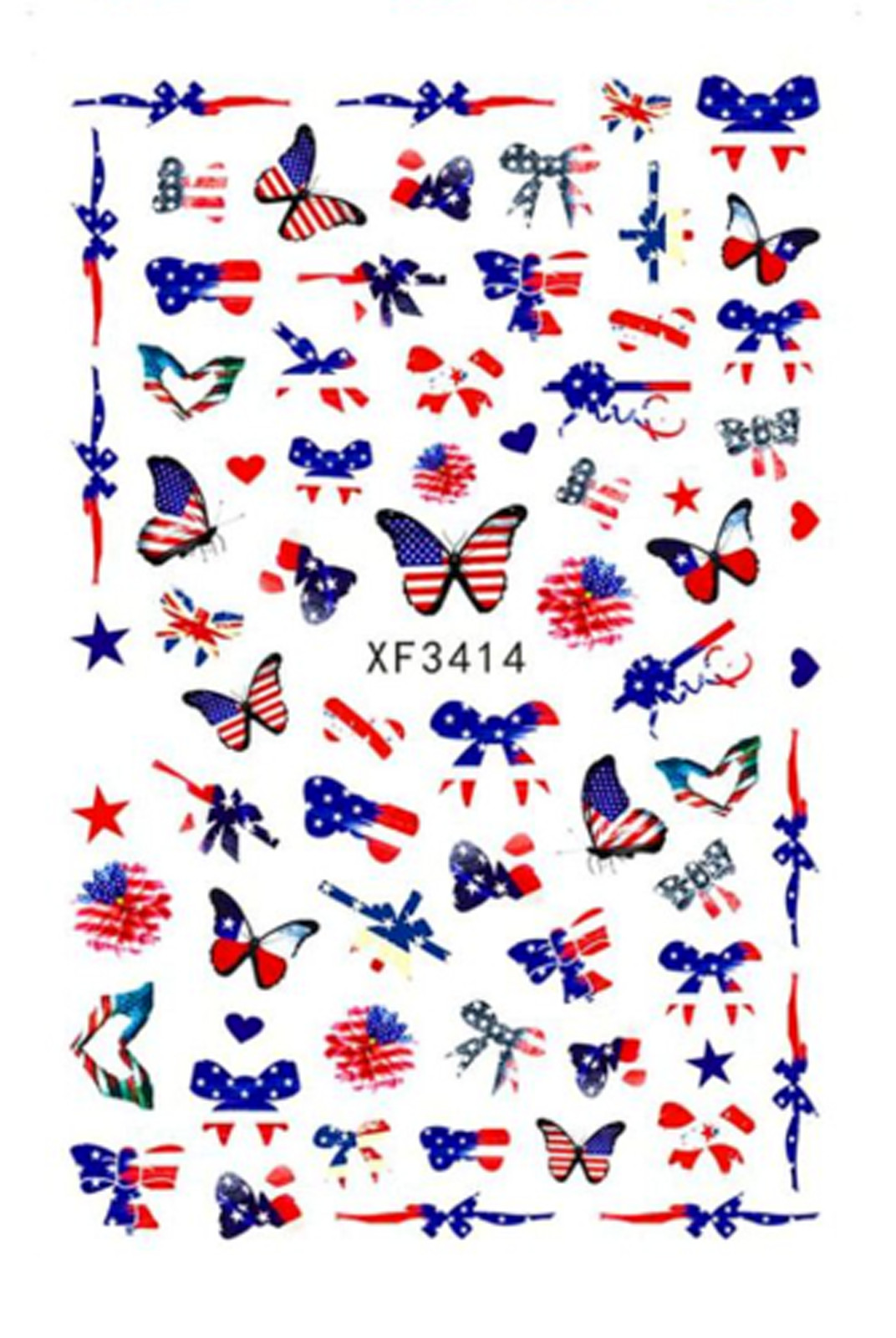 Nail Art 3D Decal Stickers beautiful American flag bow USA butterfly XF3414