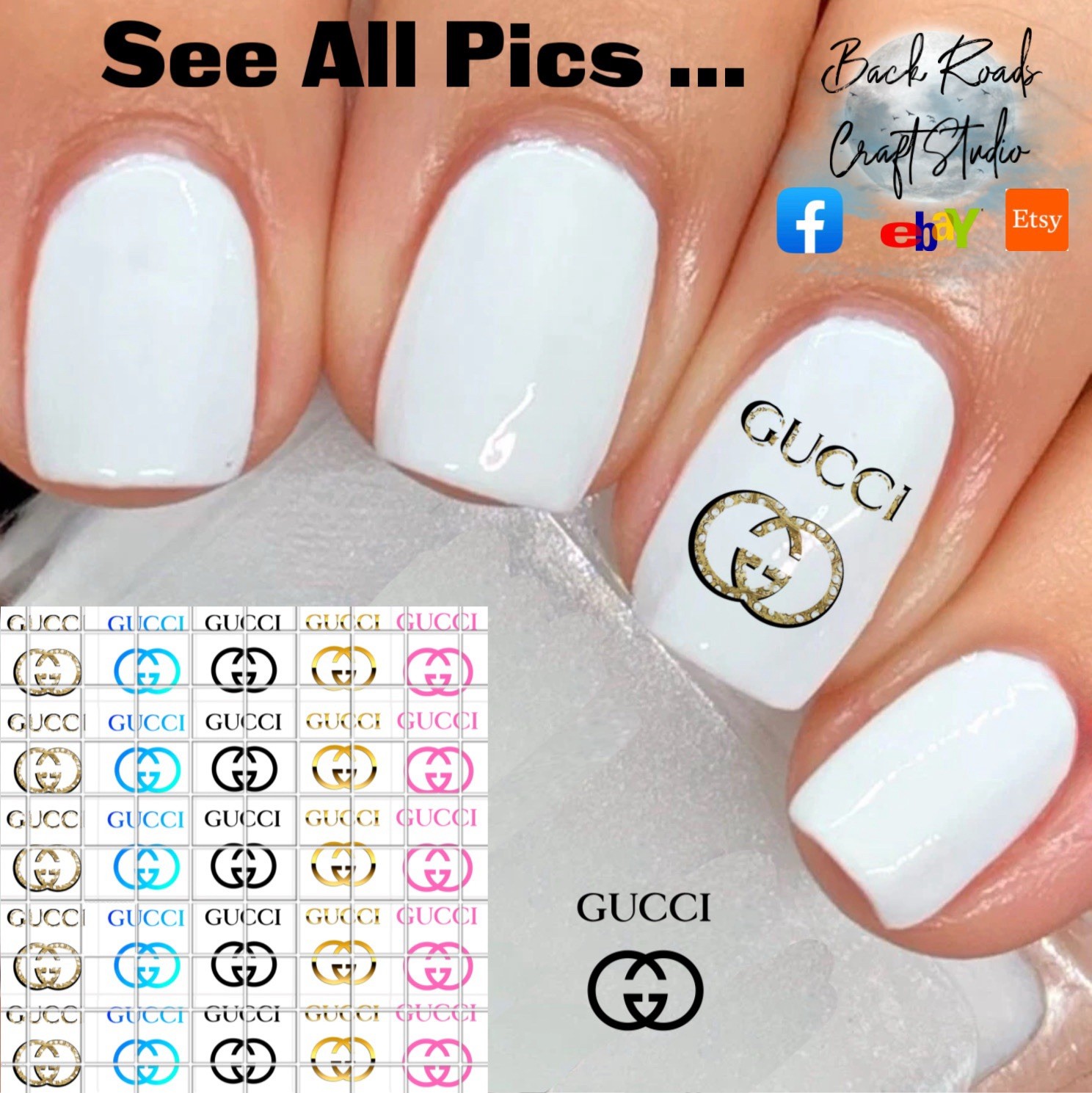 Gucci Waterslide Nail Art Decals Set Of 50 Instructions & Bonus Use On Any Craft