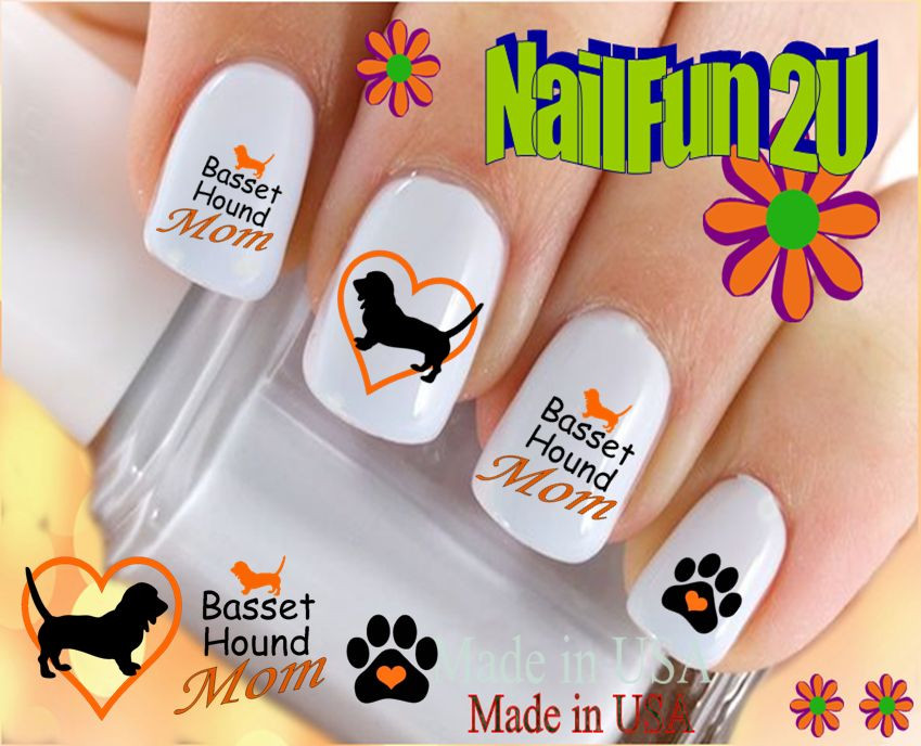 Nail Art 109B DOG BREED Basset Hound MOM 2 WaterSlide Nail Decals Transfers