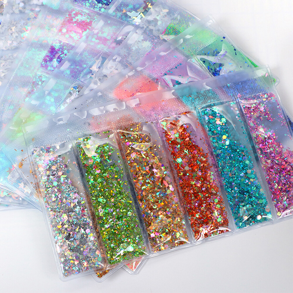 18 Styles Nail Glitter Powder Sequins Laser Foils Flakes Bag Nail Art Decoration