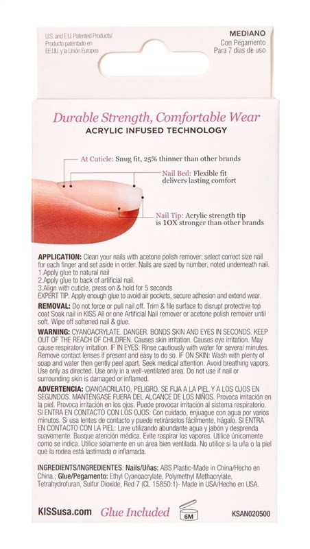 Kiss Salon Acrylic Natural 28 Count Medium Length Flat Tip