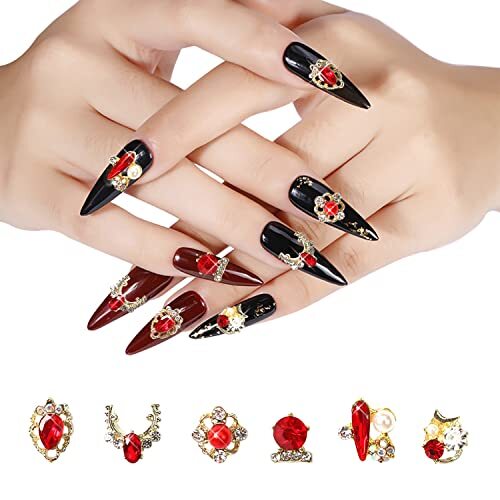 30 Pieces 3D Luxury Alloy Gold Nail Charms Flat Back Red Alloy Nail Charms-02