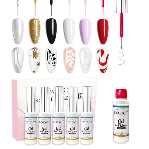 Nail Art Liner Set 6 Pcs Black White Red Gold Silver Glitters Colors Luxury
