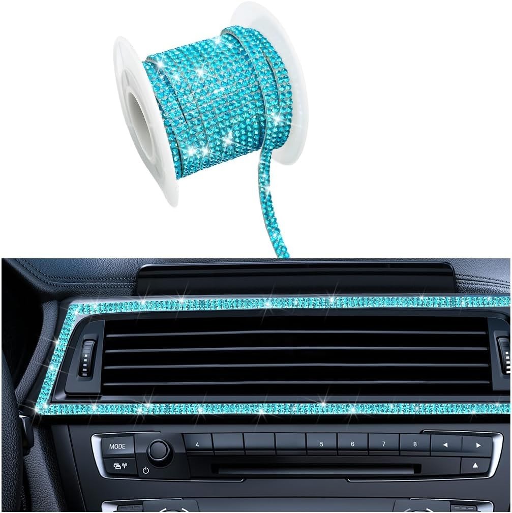 Bling Car Trim Self Adhesive Strip, 16.4Ft Crystal Rhinestone Lake Blue