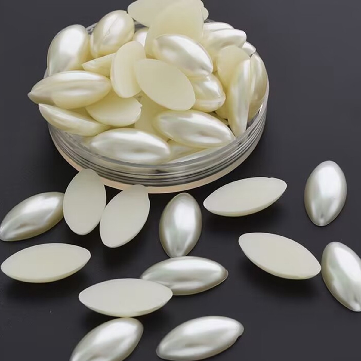 200 Ivory Horse Eye Half Pearl Bead 7X15mm Flat Back Scrapbook Craft