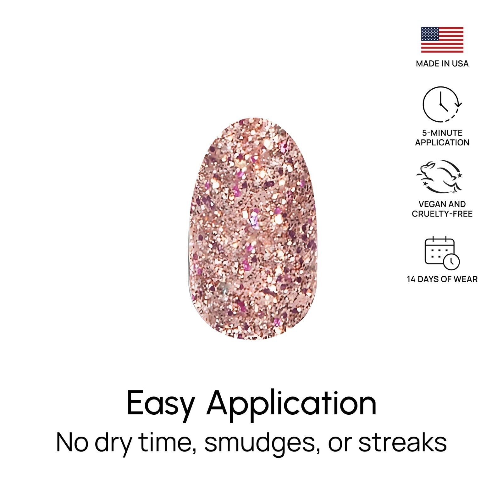Glitter Nail Strips – Tokyo Lights Design with Pink Gold & Holographic Sparkle –