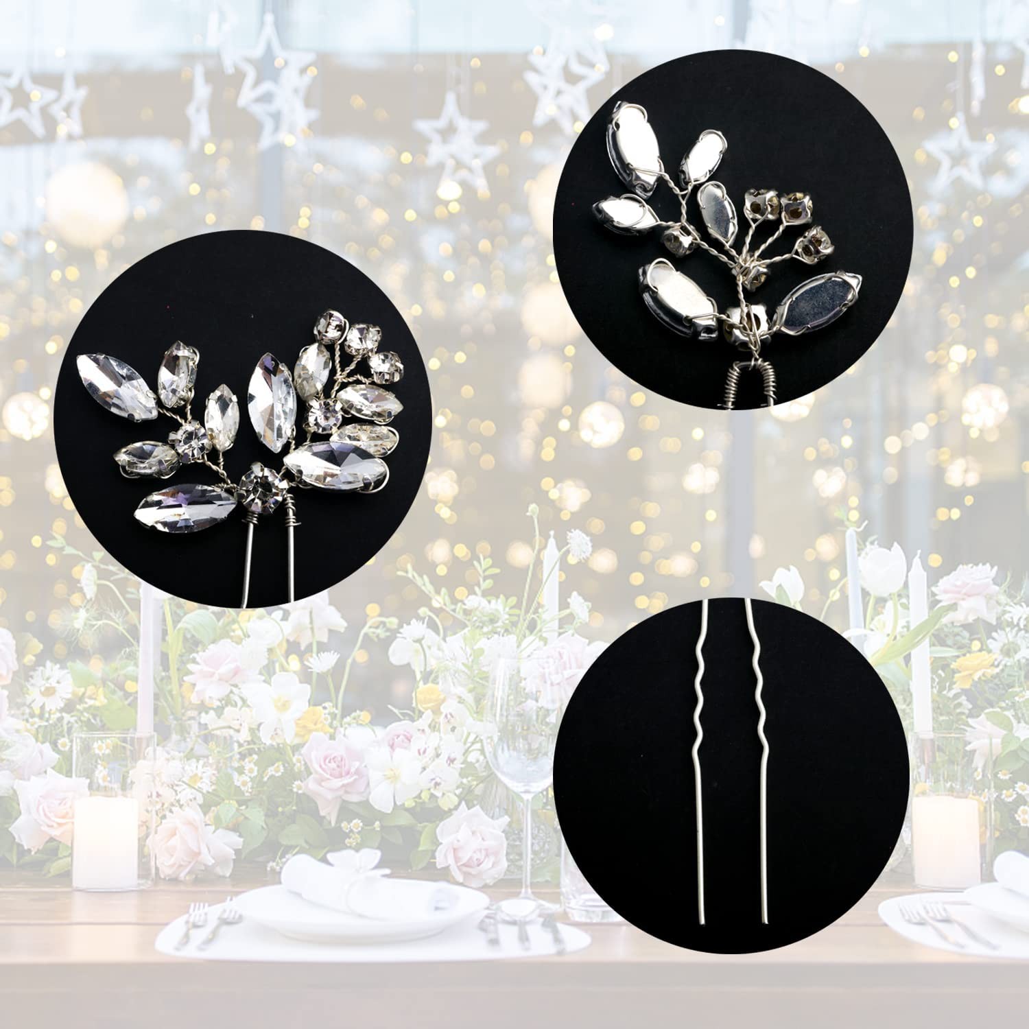 6 Pieces Bride Hair Pins Rhinestones Accessories for Women Silver