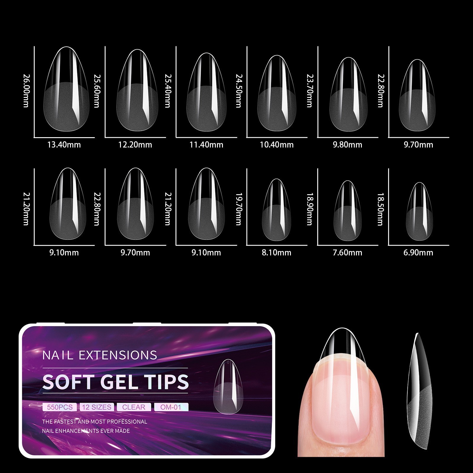 Half Matte Almond Stiletto Square Shape Nail Tips Soft Gel Nail Tips 12 Sizes