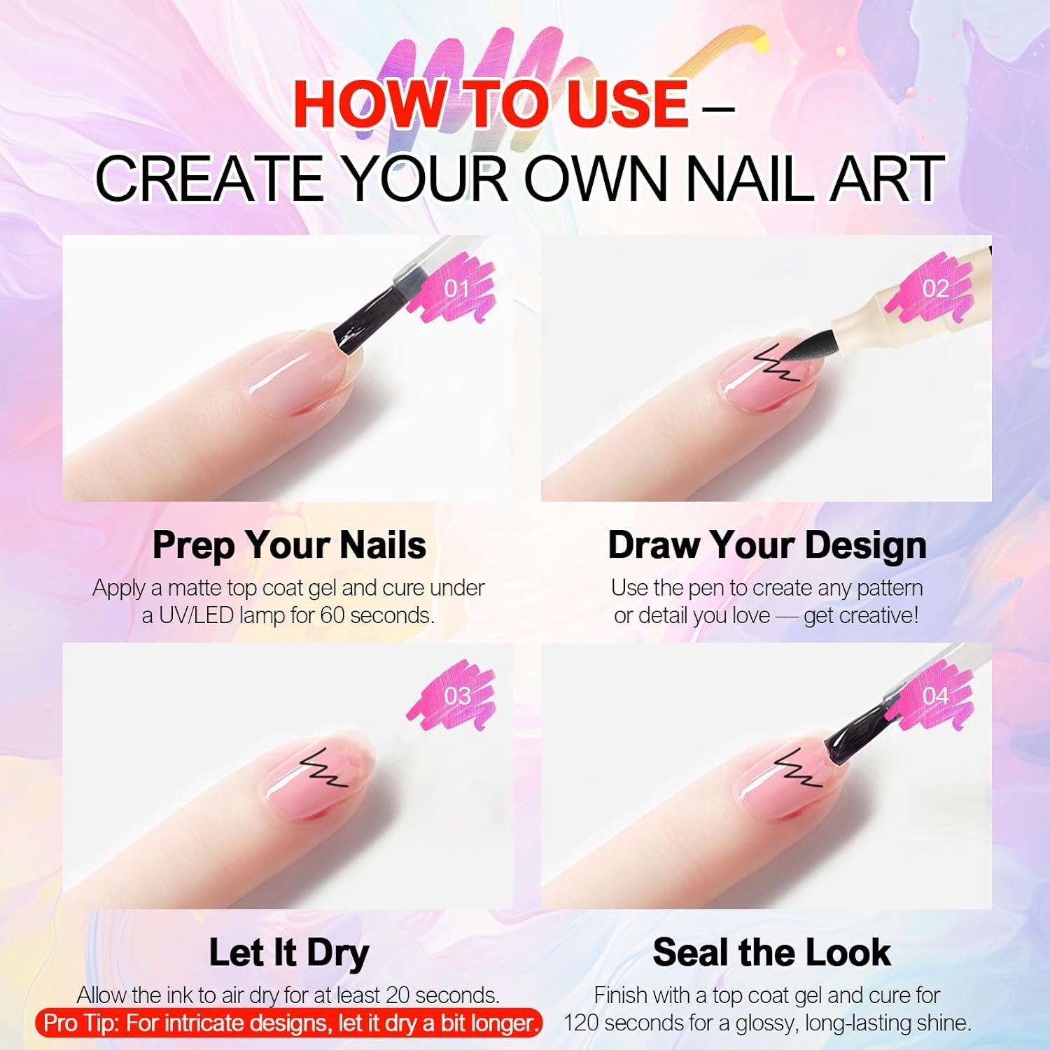 12 Colors Nail Art Pens Set, 3D Acrylic Paint Nail Polish Pens for Drawing &Dott