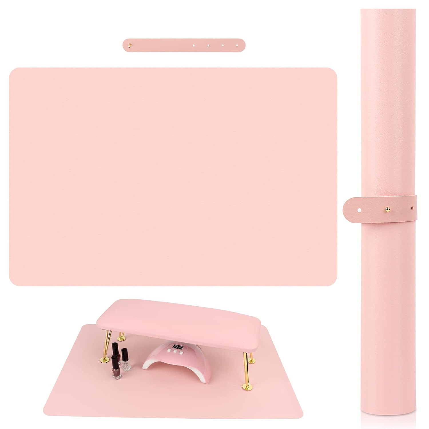 (MAT ONLY) Pink Nail Art Table Mat, Foldable Nail Art Hand Rest Pad for Nail Arm