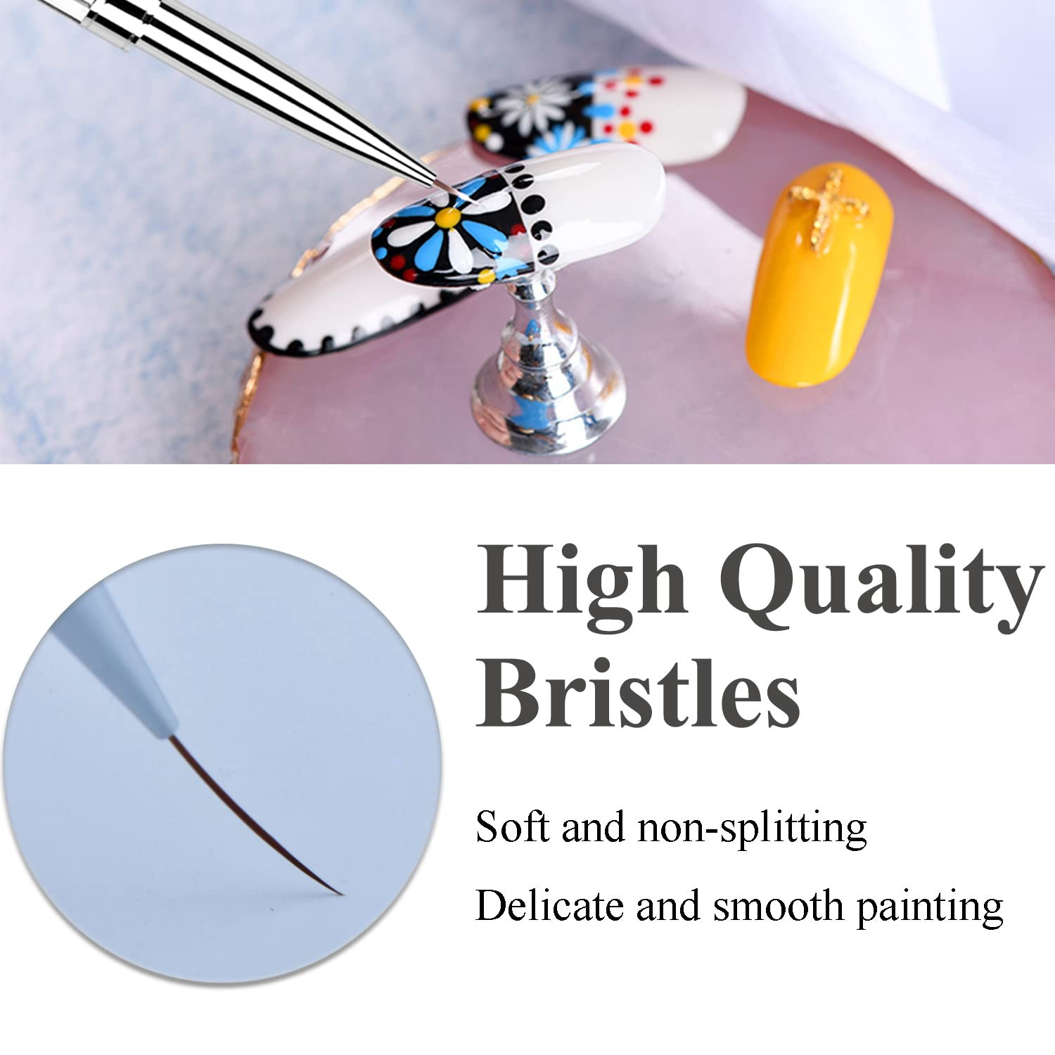 2Pcs Dual-Ended Nail Art Liner Brush Set for UV Gel Polish Painting Drawing Rhin