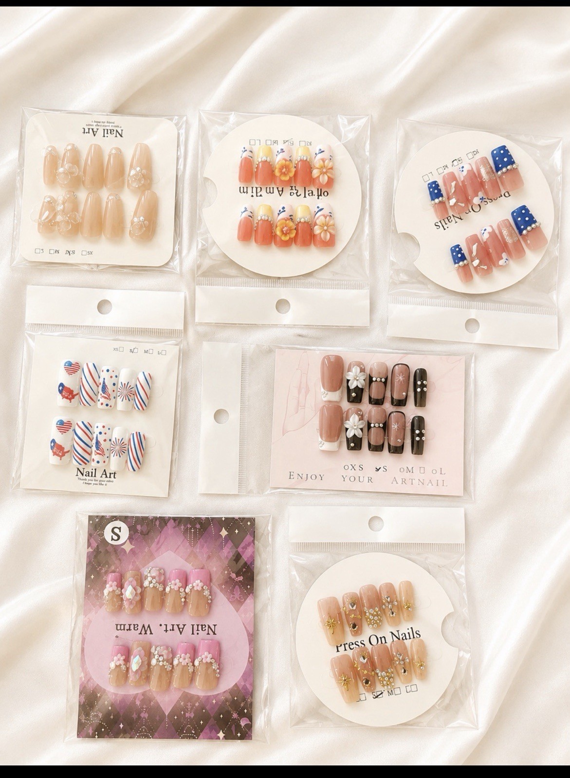 Press-On Nails Floral 3D Multicolor Square Medium Full Cover Pre-Designed