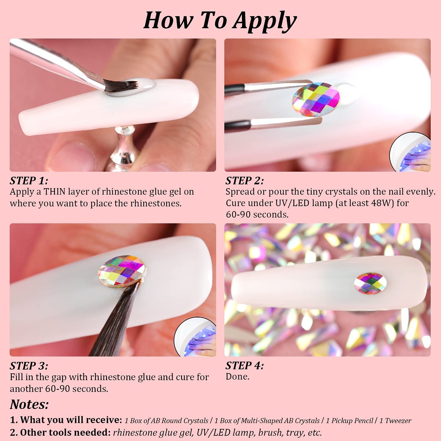 Multi Shapes 3D Glass AB Crystal Nail Art Rhinestones Kit with Flatback Round…